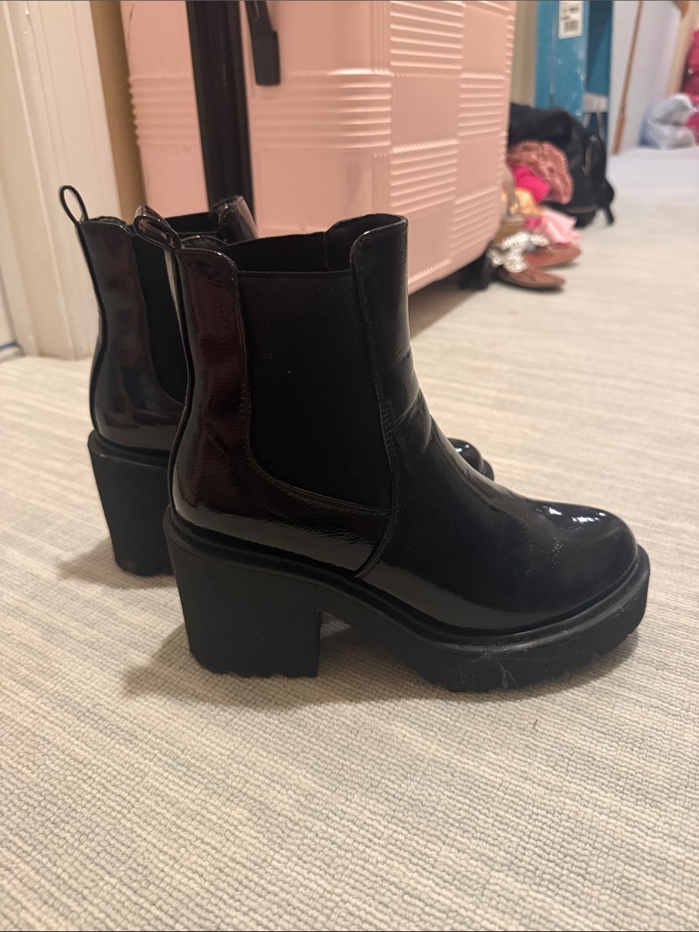 Black Top shop boots with chinky heel